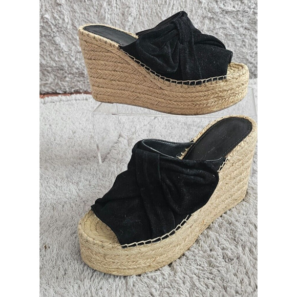 Marc Fisher LTD MLAIDA Black Suede Espadrille Platform Wedges Heels Sandals Sz 7 - Picture 1 of 6